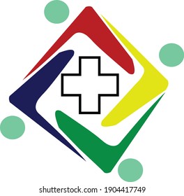 icon vector illustration of four people holding hands, with a plus sign in the middle