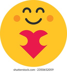 Icon vector illustration of a happy emoticon holding a heart. Adorable love and romance.