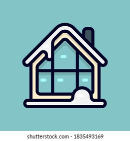 Icon vector illustration of a house covered by snow in winter season. Suitable for winter and christmas