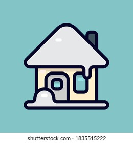Icono vectorial de una casa cubierta de nieve en temporada invernal. Adecuado para el invierno y la navidad