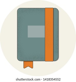 Icon vector illustration of isolated blue book  with orange bookmark and place for text