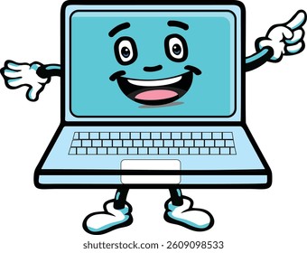 icon vector illustration of laptop computer cartoon character	