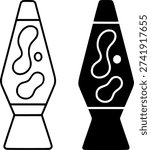 Icon, vector illustration of lava lamp, black and white in outline and silhouette design