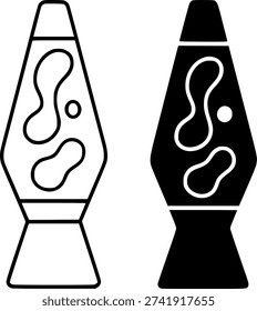 Icon, vector illustration of lava lamp, black and white in outline and silhouette design