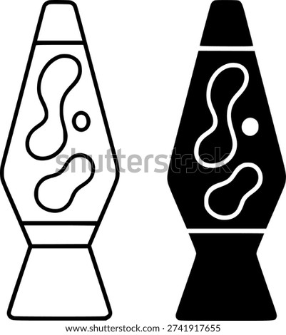 Icon, vector illustration of lava lamp, black and white in outline and silhouette design