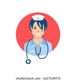 Icon. Vector Illustration. Nurse with a stethoscope. Flat design.
