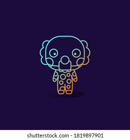 Icon vector illustration in outline style of kid, wearing clown costume and protective medical mask in halloween event.