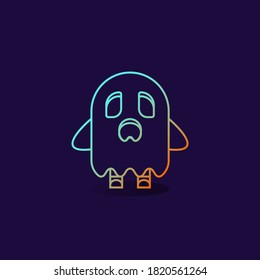 Icon vector illustration in outline style of kid, wearing ghost costume in halloween event.