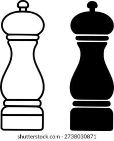 Icon, vector illustration of pepper mill, in outline and silhouette design