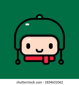 Icon vector illustration of a person wearing knit hat. Suitable for winter and christmas
