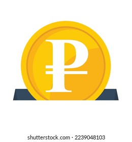 Icon vector illustration of a ruble coin almost going into the hole. Illustration concept for money donation, fundraising, saving money.