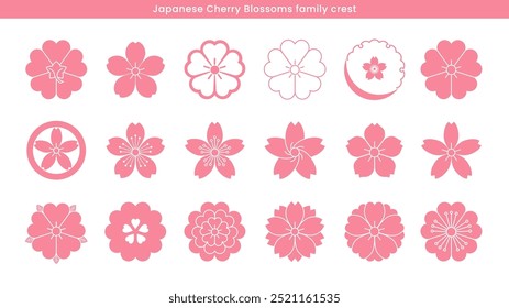 Icon vetor ilustração conjunto de cristas da família sakura japonesa