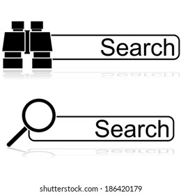 Icon vector illustration showing a couple of options for search bars, one with a pair of binoculars and one with a magnifying glass