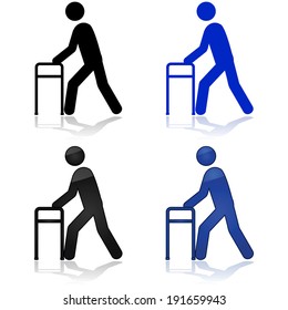 Icon vector illustration showing a person using a walking aid