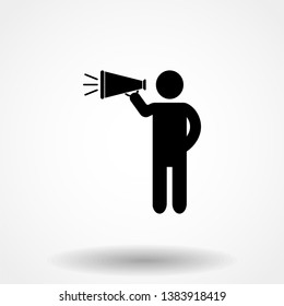 Icon vector illustration showing a stick figure holding a megaphone