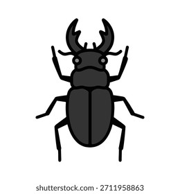 Ilustración vectorial de icono de un escarabajo ciervo con astas y cuerpo detallados