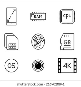 Símbolo de ilustración vectorial de icono gráfico de componentes de dispositivos móviles