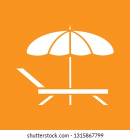 Icon vector illustration of an umbrella and bed in a beach. 