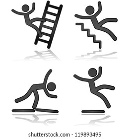 Icon vector illustrations showing a person falling in different types of situations