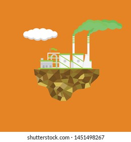 Icon vector of industrial on sky Island with orange isolated background.
