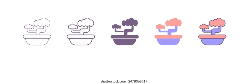 Icon vector of Japanese and Chinese style bonsai trees in flat style isolated on background. Suitable for website design, logo, app and UI.