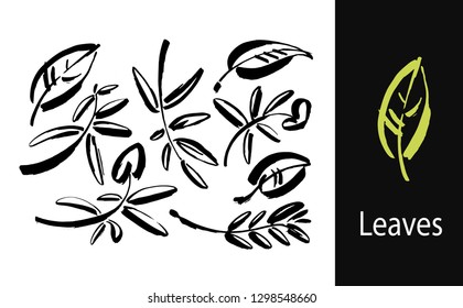 Icon vector leaf. Eco nature healthy concept. Green natural plant symbol. Logo sign design. Modern brush ink illustration isolated on white background