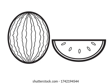 icon vector line art two watermelon with small slice