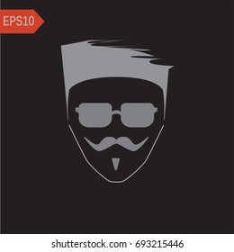 Icon vector man with mustache portfolio on dark background, hipster