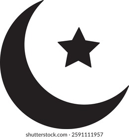 Icon Vector Moon and Star Symbolizing Faith and Peace. Islam Icon