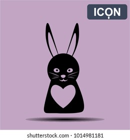 Icon vector on a violet, pink backround. Rabbit with heart