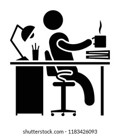 Icon vector of a person having cup of tea in office 