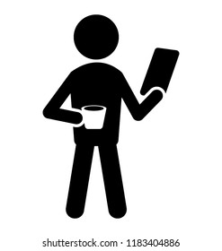 Icon vector of a person holding cup of tea and reading documents 