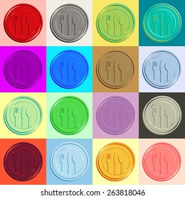 Icon vector Plate with spoon, knife and fork  in colorful icon