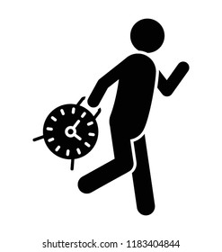 Icon vector presenting an avatar holding clock and running, getting late for work 