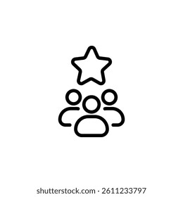 icon vector representing teamwork, leadership, and achievement. Features a group of figures under a star, symbolizing success and collaboration
