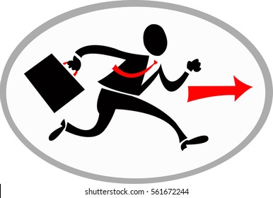 icon in vector running man in a black suit to the right