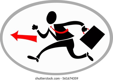 icon in vector running man in a black suit to the left