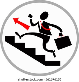 icon in vector running man in the black suit up the stairs