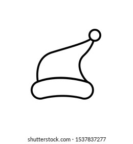 Icon Vector Santa Claus Hat Outline Only No Fill On White Background. 
Flat Icon For Web, Apps, Or Design Product EPS10. Christmas Decoration.