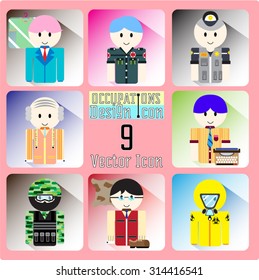Icon Vector Set 9: Laundry, Paramedic, Probation officer, Tailor, Writer, Special Force, Leather Worker, Hazardous Material Removal worker