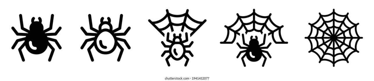 Icon vector set of Spider and spider web on white background.