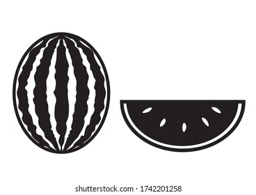 Ikone Vektorsilhouette zwei Wassermelone mit kleiner Scheibe