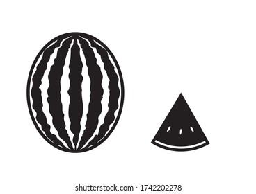icon vector silhouette two watermelon with very small slice