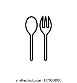 Icon Vector Spoon Fork Outline Only No Fill On White Background. 
Flat Icon For Web, Apps, Or Design Product EPS10