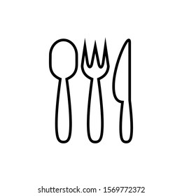 Icon Vector Spoon Knife Fork Outline Only No Fill On White Background. 
Flat Icon For Web, Apps, Or Design Product EPS10