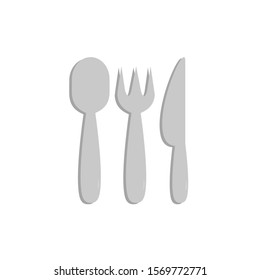 Icon Vector Spoon Knife Fork Silver Fill On White Background. 
Flat Icon For Web, Apps, Or Design Product EPS10