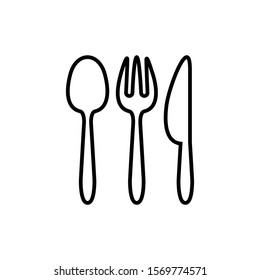 Icon Vector Spoon Knife Fork Outline Only No Fill On White Background. 
Flat Icon For Web, Apps, Or Design Product EPS10