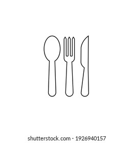 Icon Vector Spoon Knife Fork Outline Only No Fill On White Background. Flat Icon For Web, Apps, Or Design Product EPS10