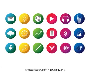 icon vector symbols on rainbow circles and white background