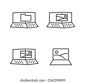 Icon Vector Synchronization of a computer with devices, File transfer to a computer, Line thickness is edited